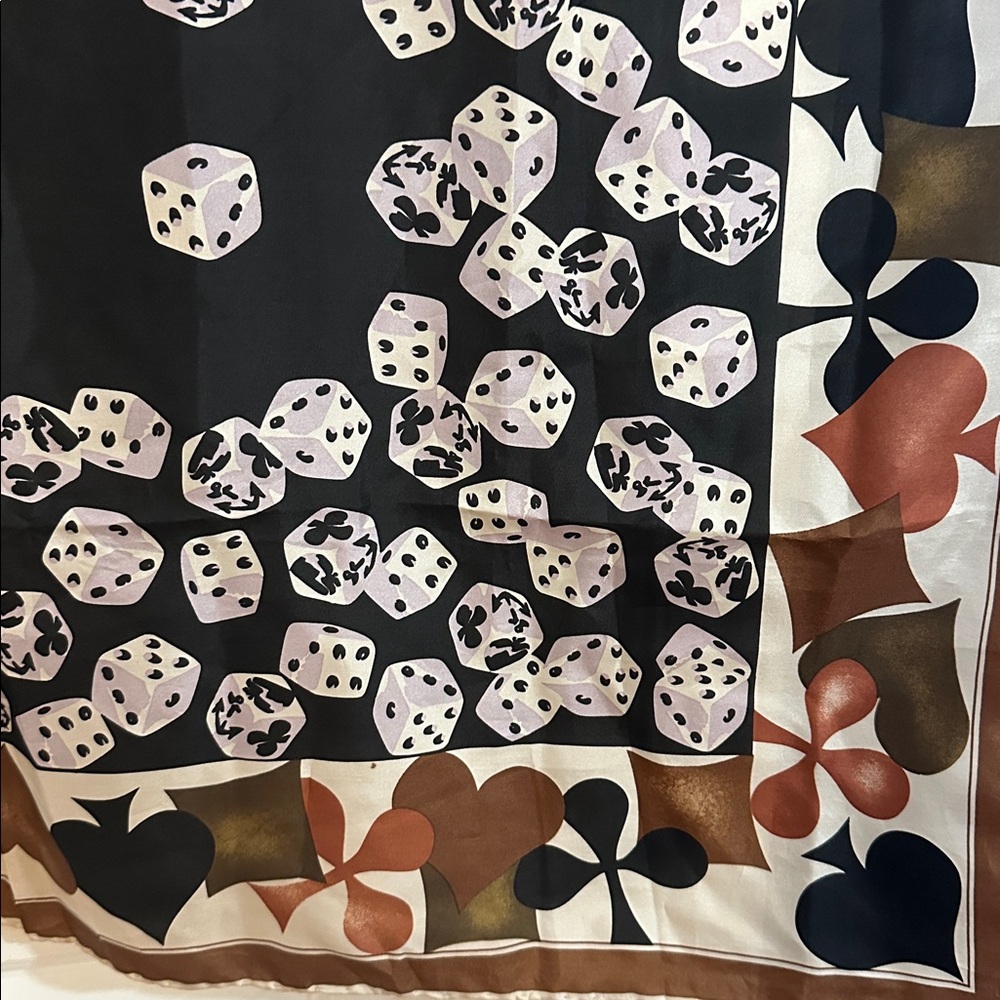 Vintage Harve Bernard 100% Silk Black & Brown &
Dice and Card Suit Pattern Scarf - Picture 3 of 6